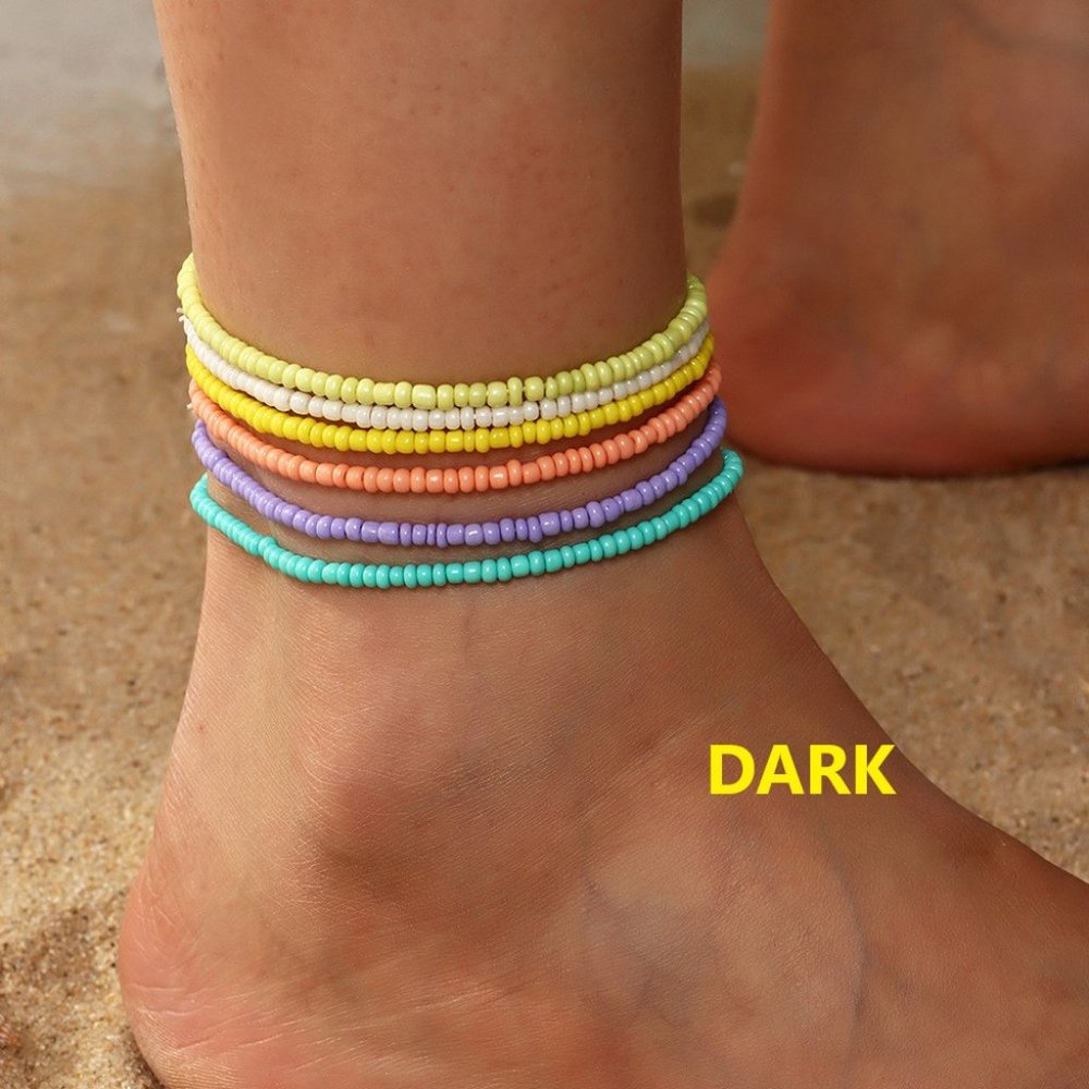Bohemian Colorful Beads Anklet Set of 6